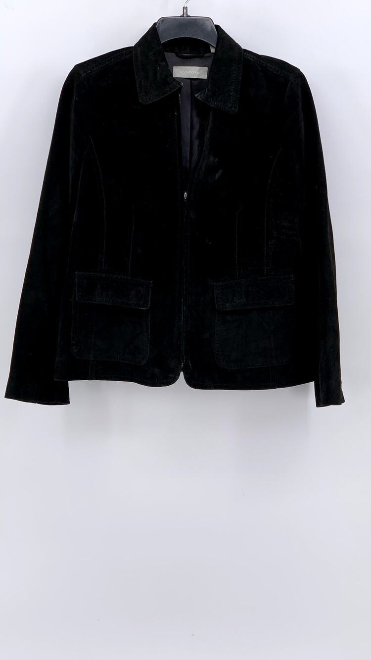 LIZ CLAIBORNE Women's Black Suede Zip-Up Jacket SZ M